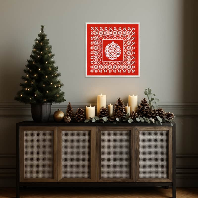 Fair Isle Snowflake VI by Chariklia Zarris (22 x 22 in.), Framed Canvas Wall Art Print - Sylvie Beaded White