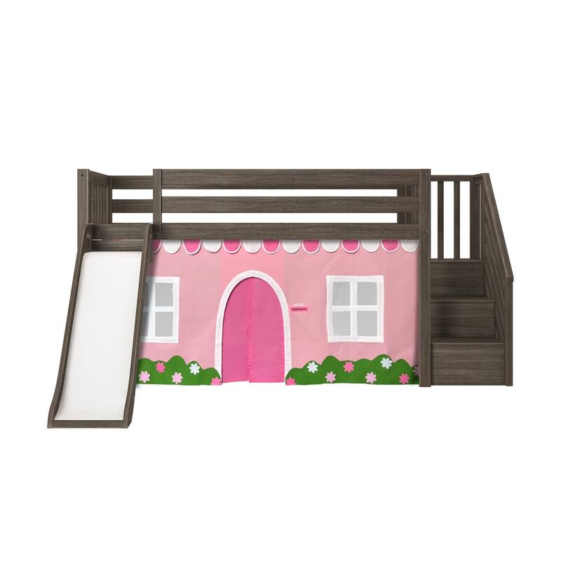 Max and Lily Classic Twin Low Loft with Stairs, Easy Slide and Curtain
