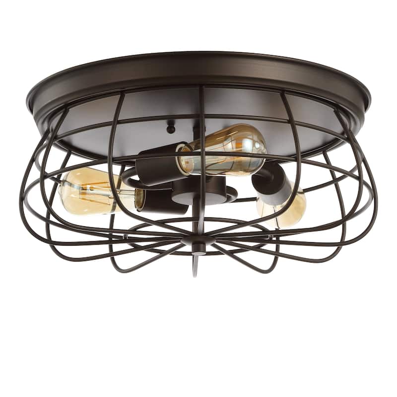 Curva 15.7" 3-Light Farmhouse Metal Cage Flush Mount, Oil Rubbed Bronze by JONATHAN Y