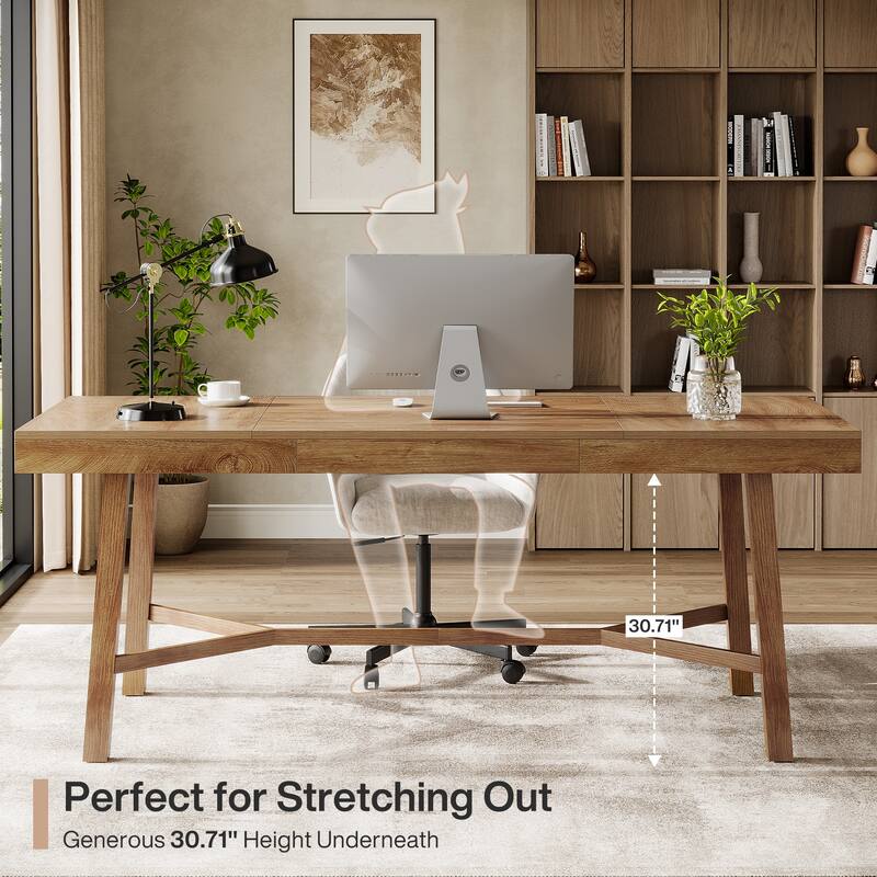 70.8-Inch Executive Desk, Large Computer Desk for Home Office, Modern Style, Oak