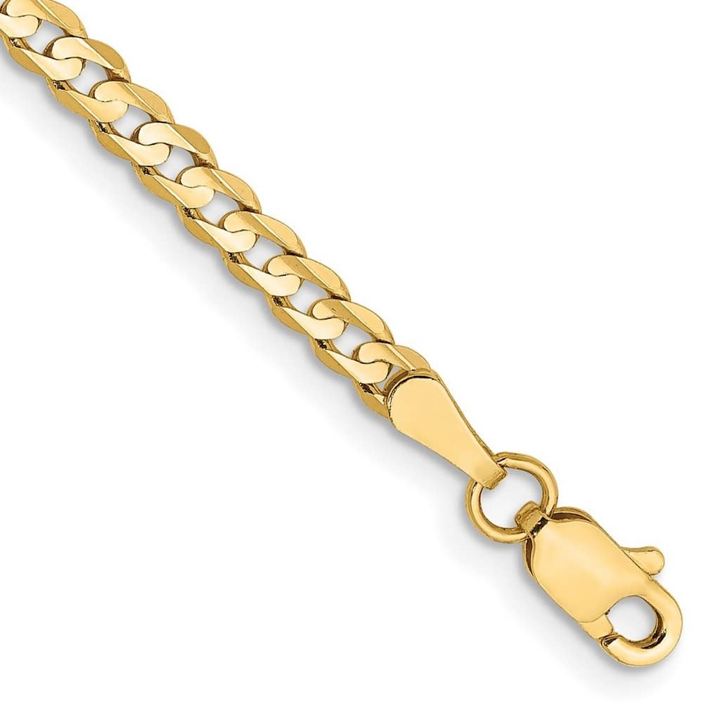 Curata 10k Yellow Gold 3mm Open Concave Curb Chain Bracelet Options: 7" 8" 9"