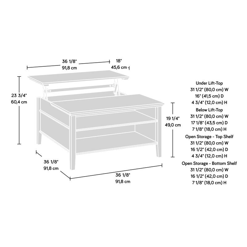 Wood Lift-Top Coffee Table with Spacious Surface, Brown - 36.14" L x 36.14" W x 19.29" H