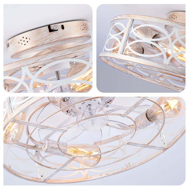 20" Bladeless Caged Ceiling Fan with Light and Remote,NOT Included Bulbs