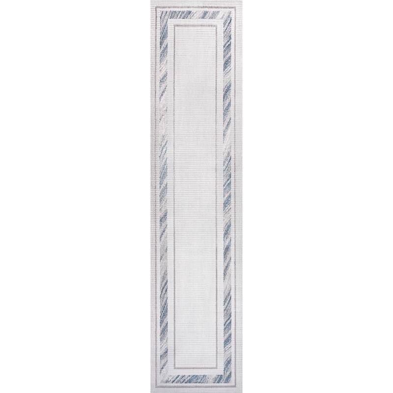 JONATHAN Y Draper Classic Border Marble Pattern High-Low Rug - 2 X 8 - Silver/Blue