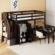 preview thumbnail 20 of 110, Twin/Full Size Loft Bed with Storage Staircase, Wardrobe and Desk, Solid Wood Loft Bedframe with 2 Storage Drawers and Shelves