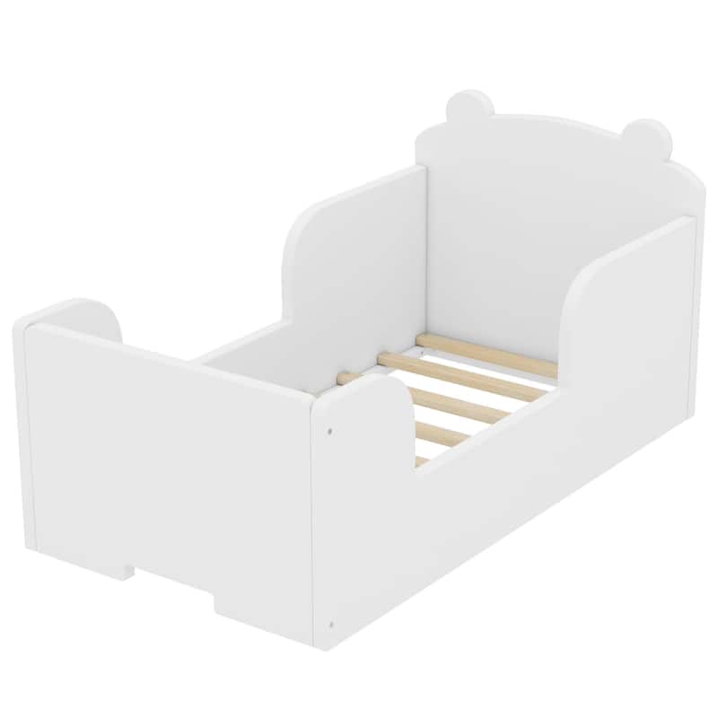 Twin Size Pine Wood Toddler Floor Panel Bed with Safety Rounded Corners