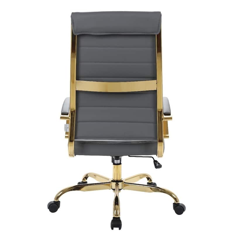 LeisureMod Benmar High-Back Leather Office Chair With Gold Frame - Red - 24.5"Dx22.5"Wx46"H