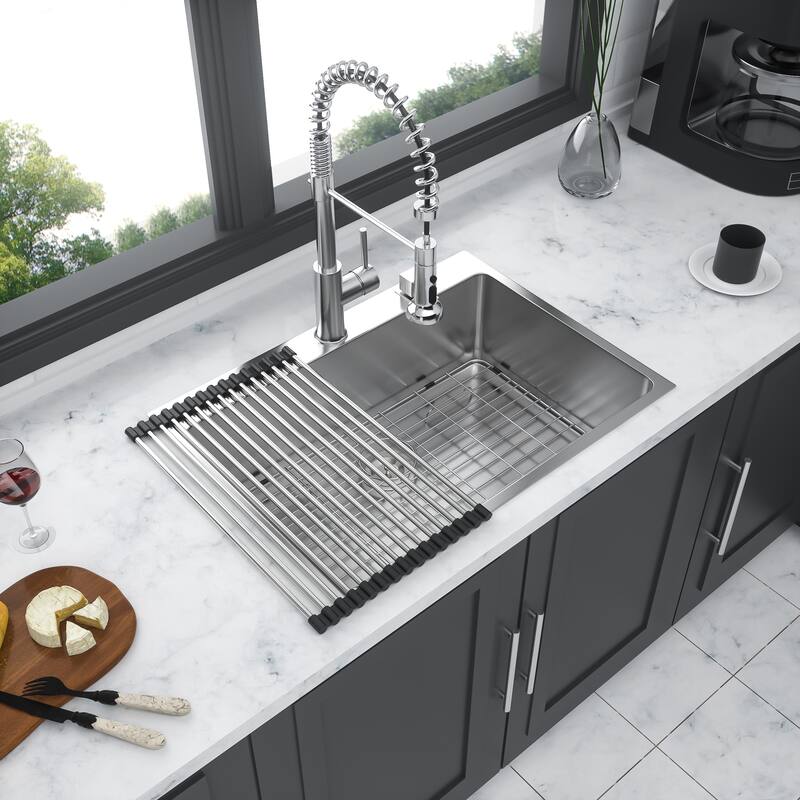 Drop-In 16 Gauge Single Bowl Stainless Steel Kitchen Sink in Brushed Nickel