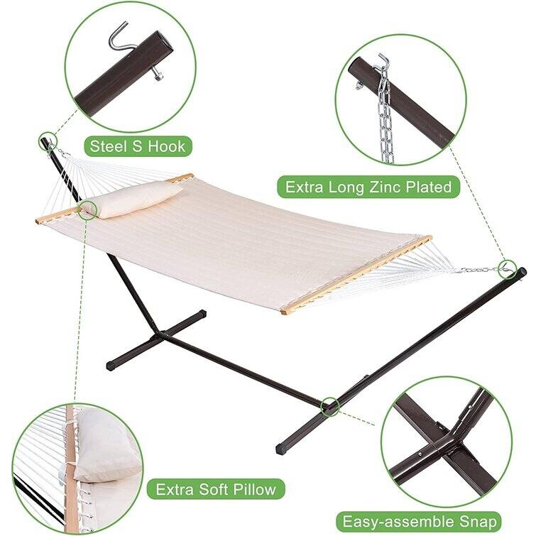 Outdoor Cotton Rope Hammock with 12FT Steel Stand