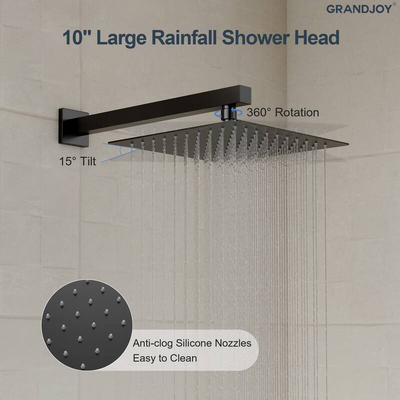 GRANDJOY 2-Spray Concealed Rain Shower System with Handheld, Wall-Mount Modern Design