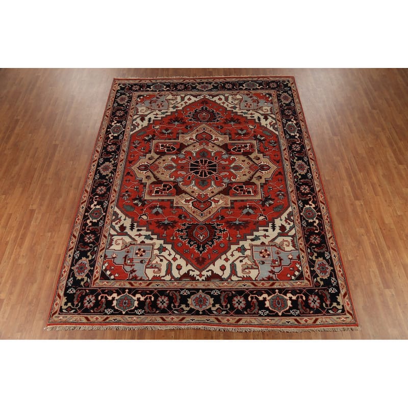 Geometric Heriz Serapi Oriental Area Rug Handmade Wool Carpet - 9'0"x 11'9"