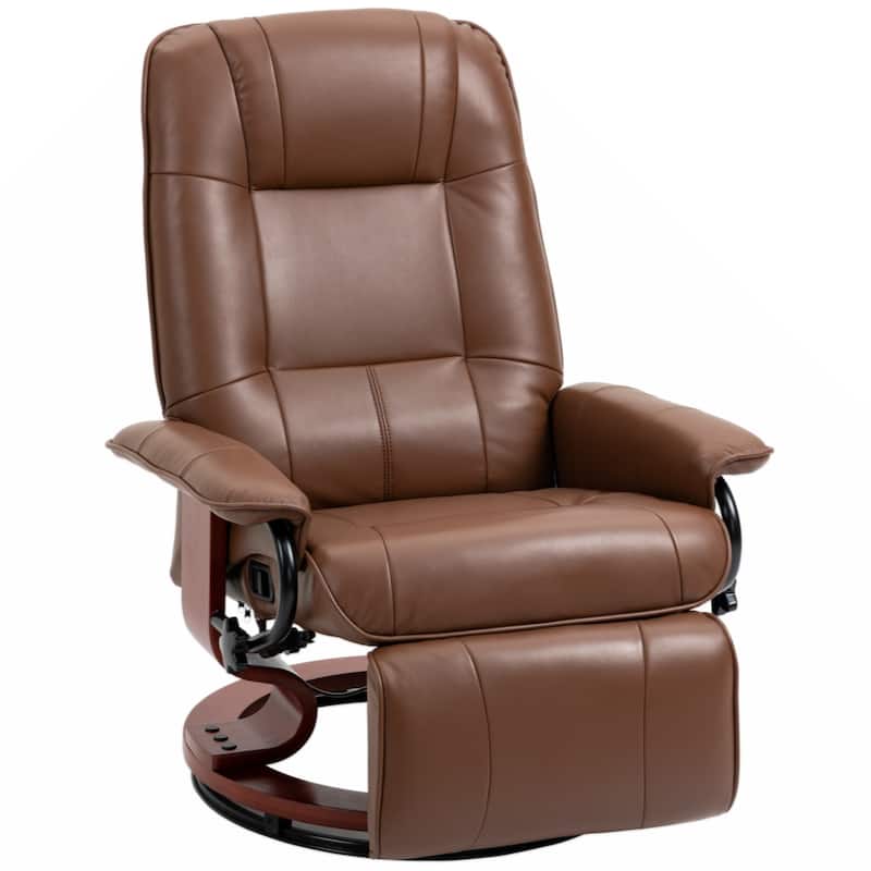 Faux Leather Manual Recliner, Adjustable Swivel Lounge Chair with Footrest, Armrest and Wrapped Wood Base for Living Room,Brown - Brown