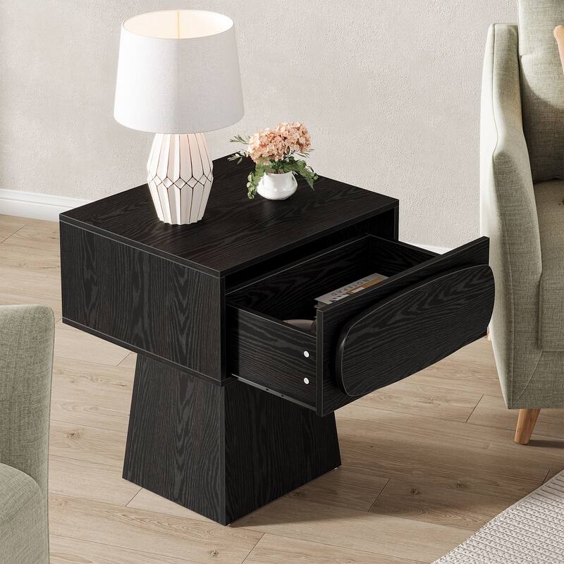 End Table with Drawer Storage, Side Stand for Living Room, Bedroom, Rustic Natural