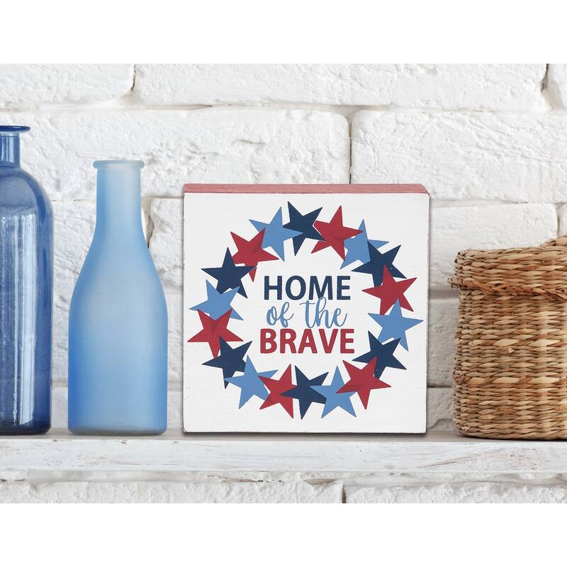 Home Of The Brave Fourth of July Shelf Block