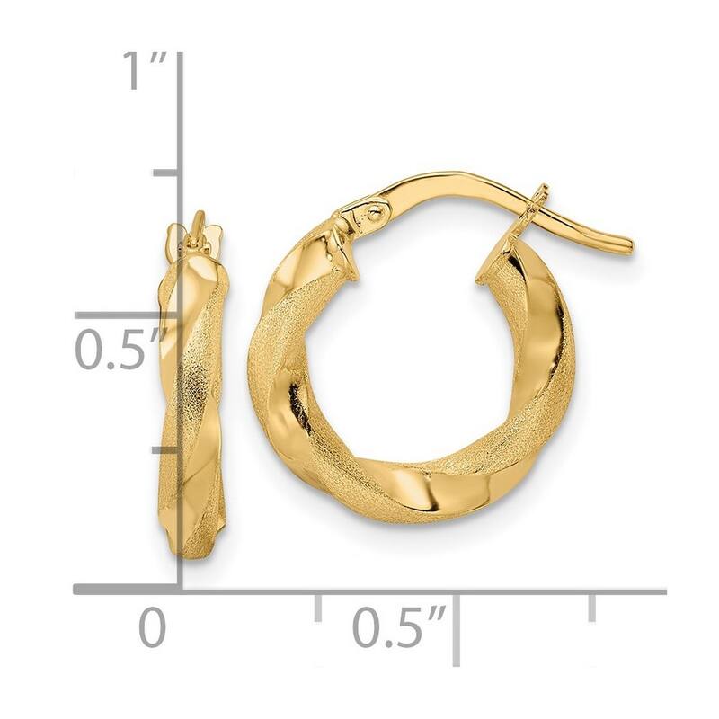 Curata 14k Yellow Gold Brushed and Polished Twisted Hoop Earrings 16.75x3mm