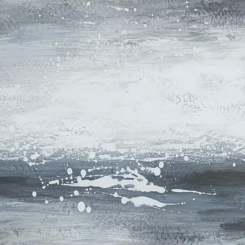 39 x 59 Hand Painted Sky with Gold Foil Clouds, Silver Frame, Resin Coat - Gray, White, Gold, Silver