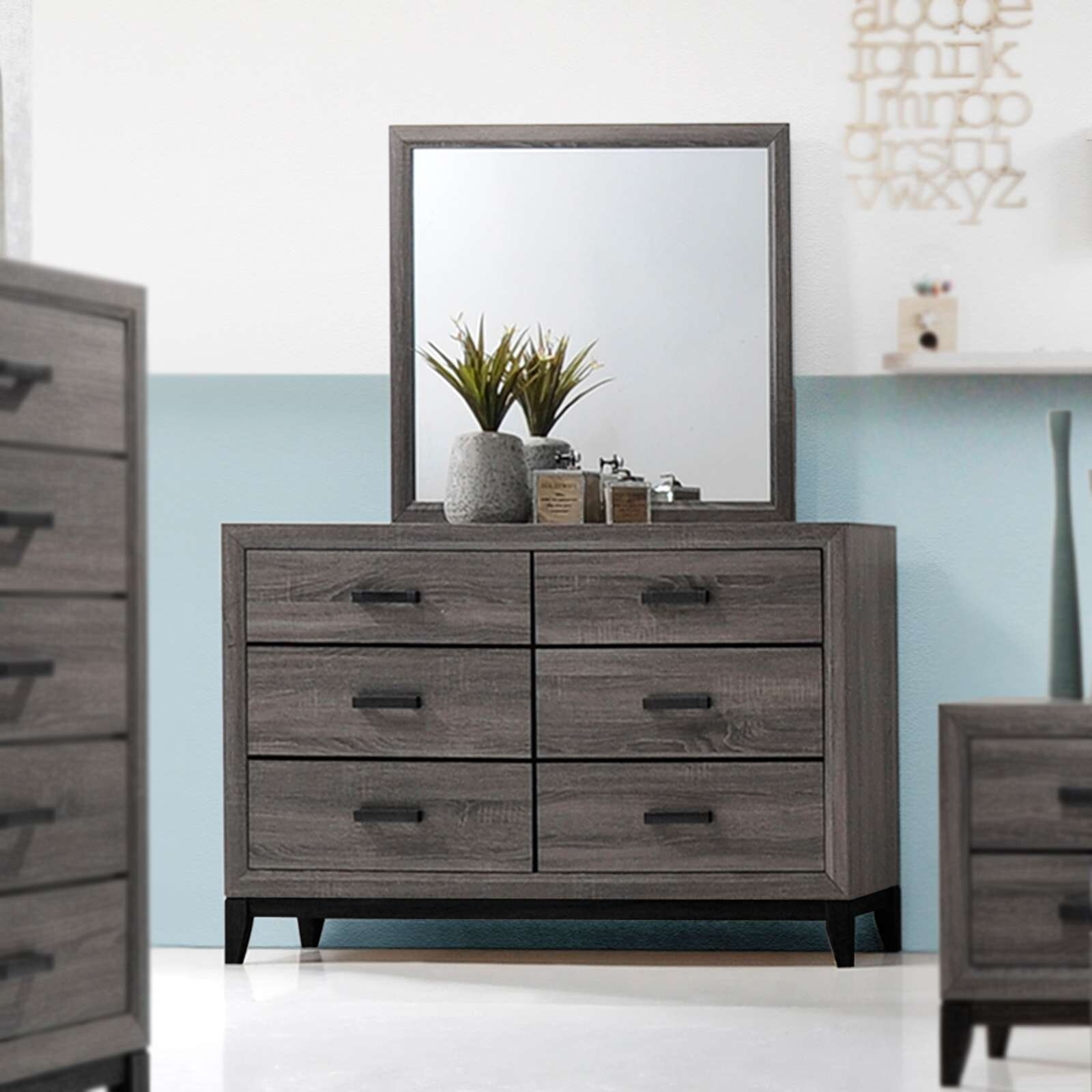 Modern Stylish Driftwood Grey Dresser with Six Spacious Drawers