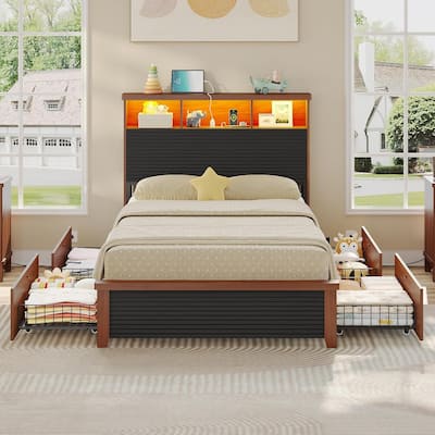Bed Frames 4 Storage Drawers Storage Headboard Charging Station Metal Slats