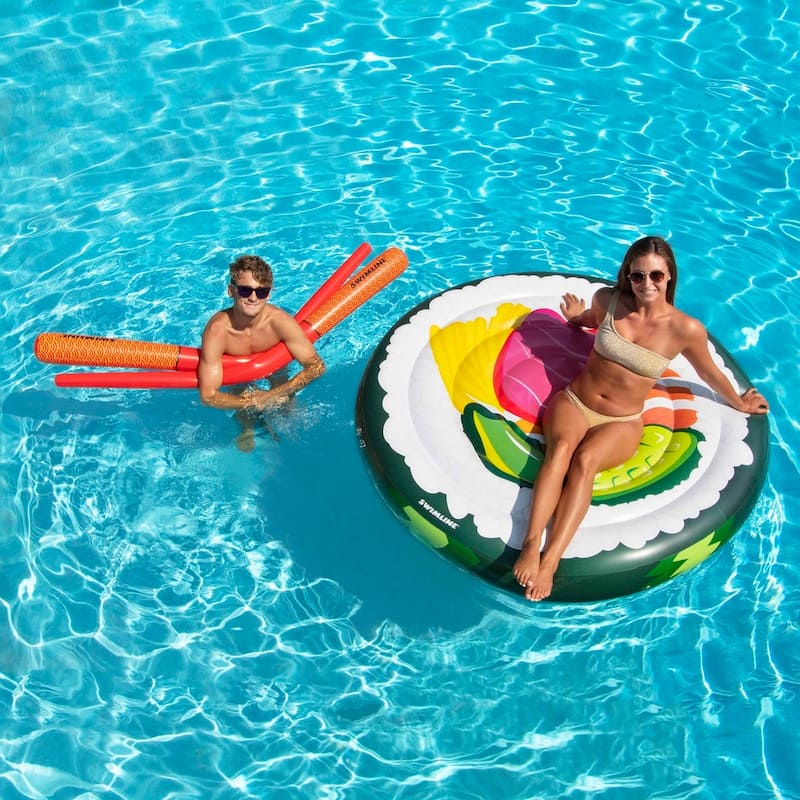 60" Inflatable Sushi Roll Island with Chopsticks Swimming Pool Float