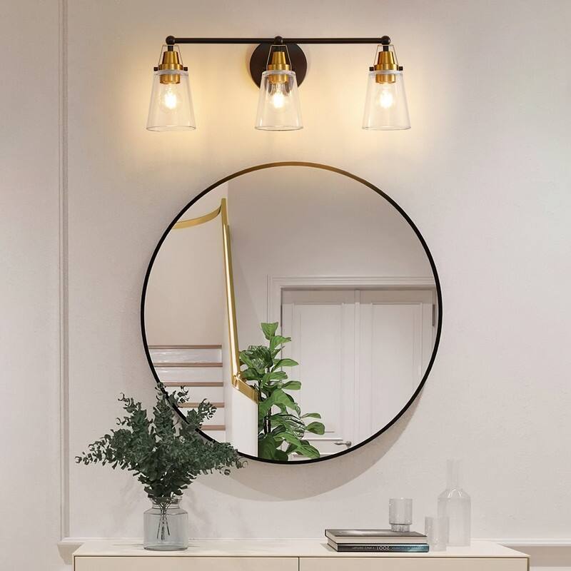 Modern 3-Light Vanity Light 26.2"" Brushed Nickel & 25.7"" Black Bronze with Clear Glass - 25.70 Inch - Black+Bronze