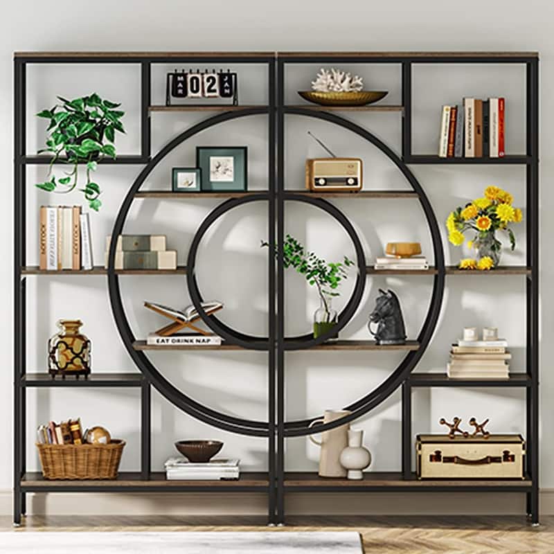 70.47 inches Geometric Bookcase, Industrial 8-Tiers Bookshelves