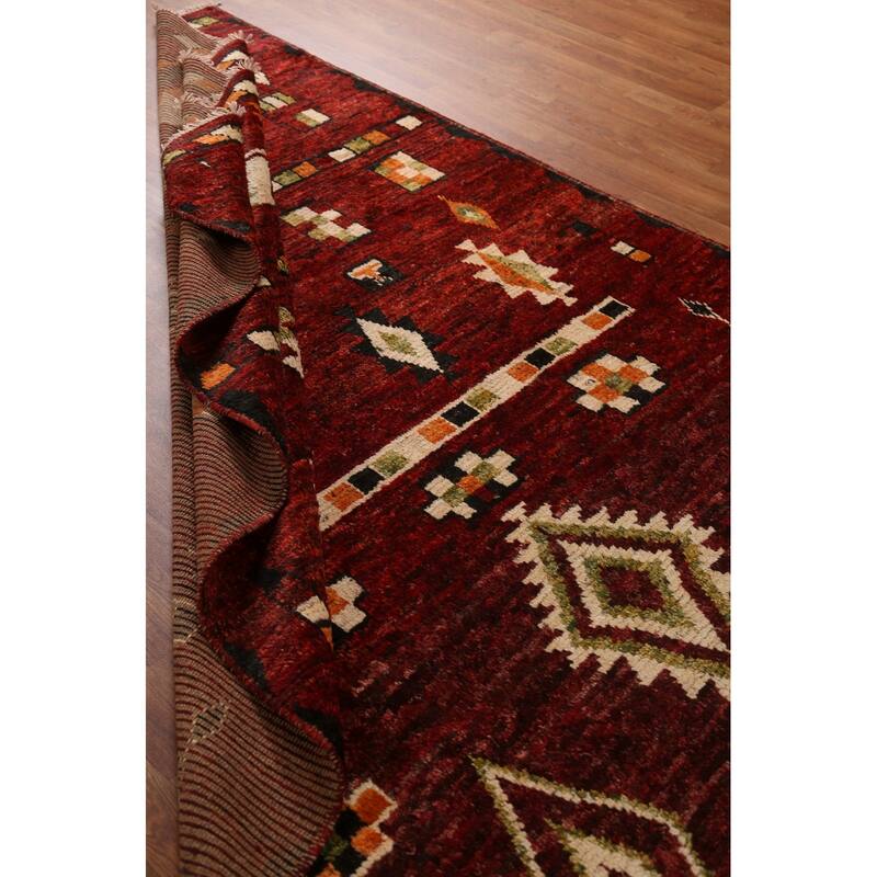 Hand Knotted Oriental 100% Wool Carpet Modern Tribal Red Moroccan Area Rug - 7' 9'' X 5' 8''