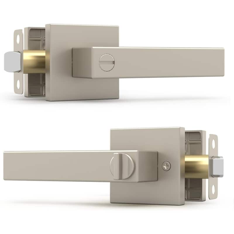 Mega Handles ROBELL Privacy Lever Door Handle, Modern Square Design, keyless door lock, Bathroom Interior Lock, Easy Install - Satin Nickel