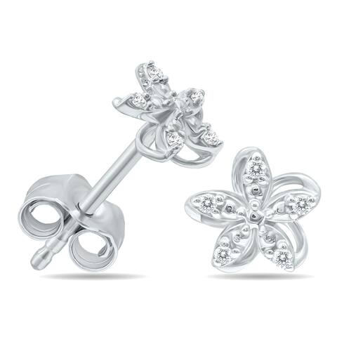 Diamond Flower Stud Earrings In .925 Sterling Silver