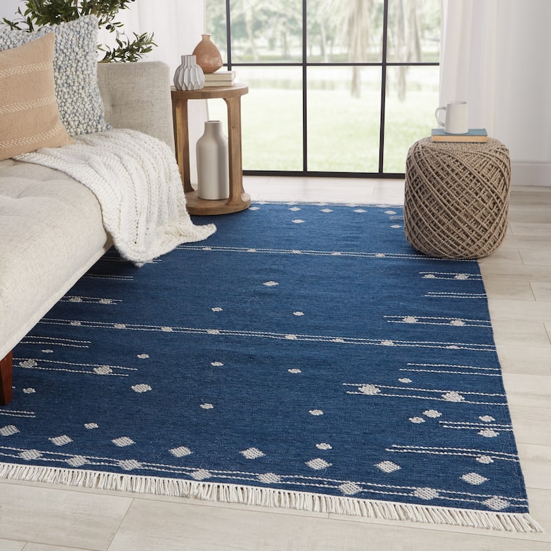 Libbi Indoor/ Outdoor Geometric Blue/ White Area Rug