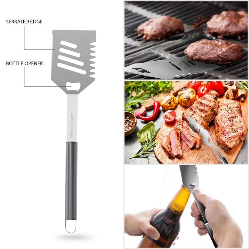 7-Piece Stainless-Steel BBQ Cooking Utensils Set by Home-Complete (Silver)