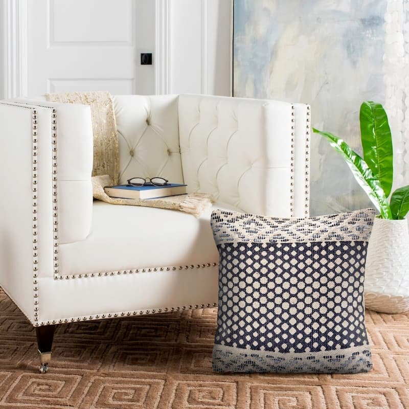 HomeRoots 20" X 20" Denim Blue And Ivory 100% Cotton Chevron Zippered Pillow
