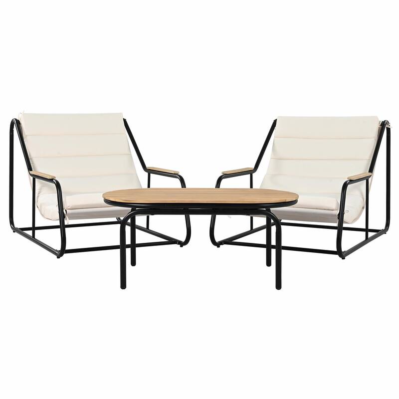 3-Piece Poolside Lounge Chairs Set - Outdoor Chaise Lounges with Acacia Side Table