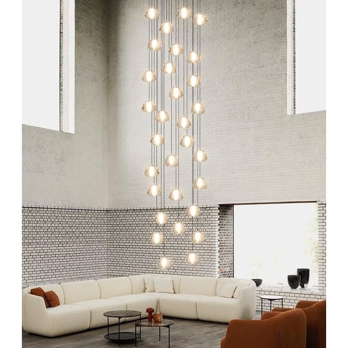 KAYLA 30-Lights Gold Modern Crystal Chandelier for Staircases, 157" Extra-Long Adjustable LED Ceiling Light