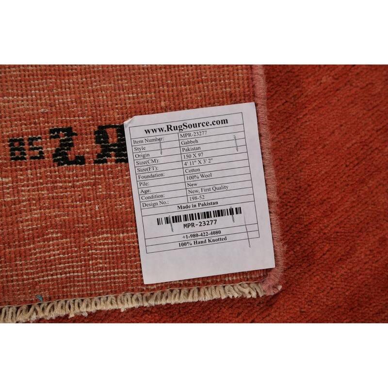 Orange Gabbeh Modern Rug Hand-Knotted Solid Wool Carpet - 3'2" x 4'11"