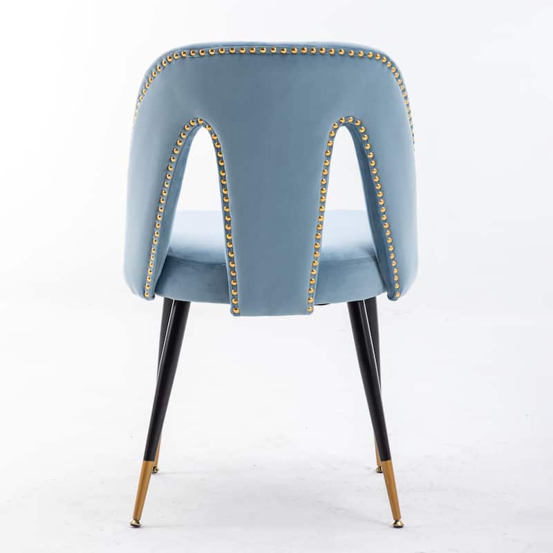 Set of 2 Modern & Contemporary Upholstered Dining Chairs with Nailheads and Metal Legs