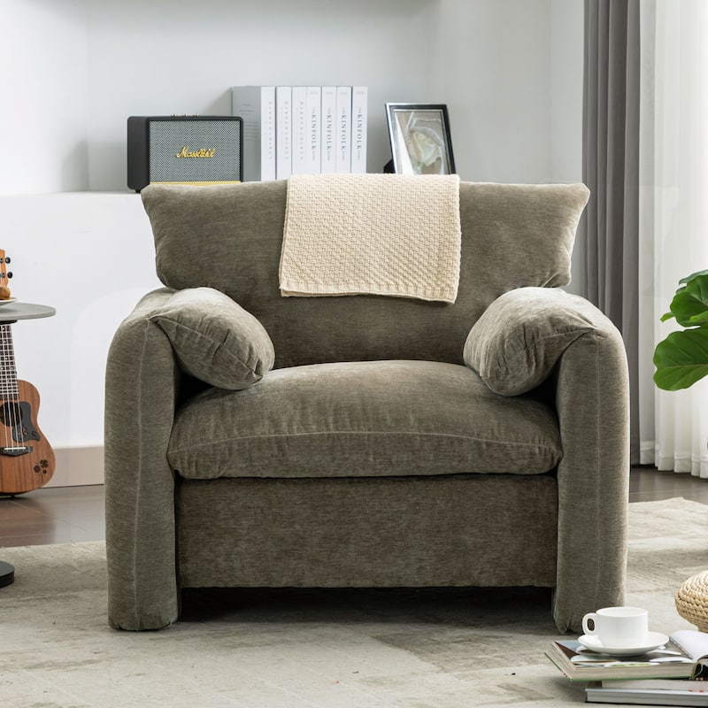 Modern Style Chenille Oversized Armchair Accent Chair Single Sofa - Matcha Green