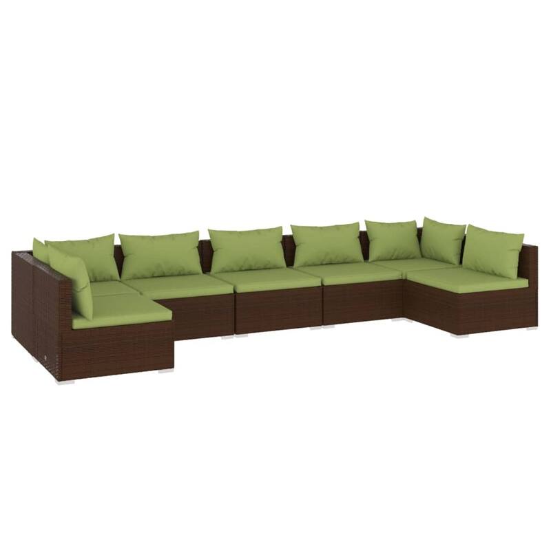 vidaXL 7 Piece Patio Lounge Set with Cushions Poly Rattan Brown - 27.6" x 27.6" x 24" - 27.6" x 27.6" x 24"