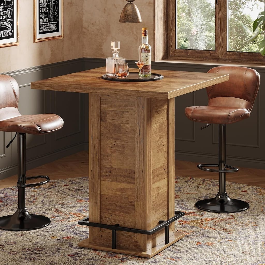 Square Counter Height Bar Table with Metal Footrest