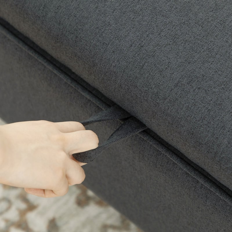 HOMCOM Modern Upholstered Storage Bench with Arms, Linen-Feel Fabric Ottoman Bench, Dark Grey
