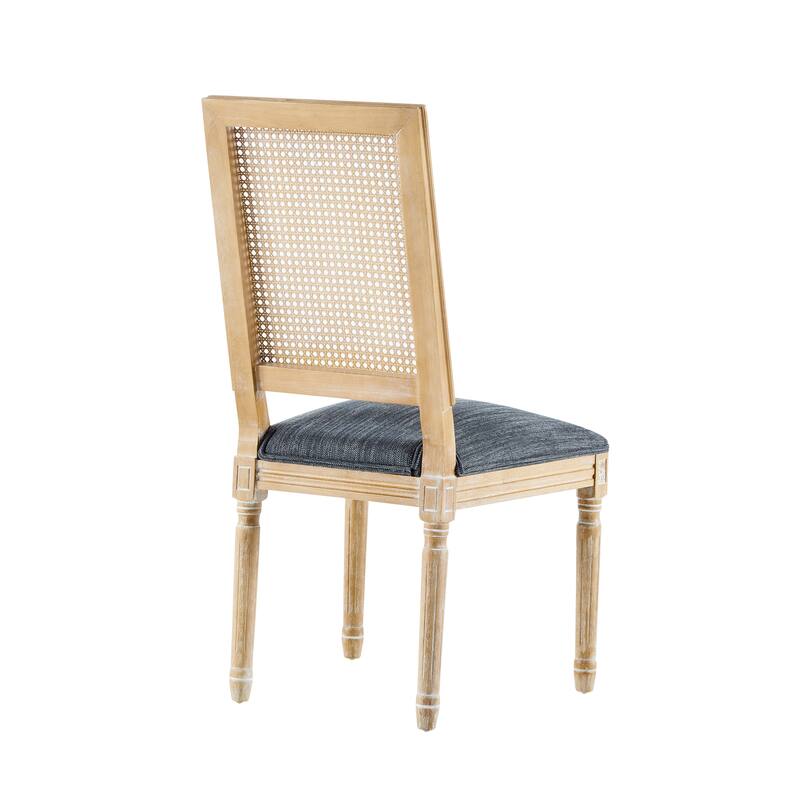 [Set of 4] French Country Dining Chairs - Elegant Cane Backrest & Upholstered Seats with Fluted Legs- Solid Rubberwood Frame