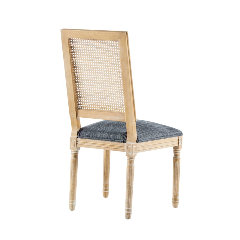 [Set of 6] French Country Dining Chairs-0Elegant Cane Backrest & Upholstered Seats with Fluted Legs- Solid Rubberwood Frame