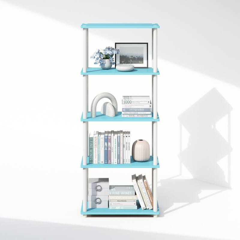 57.4 in. Tall Light Blue/White Wood 4-Shelf Bookcase