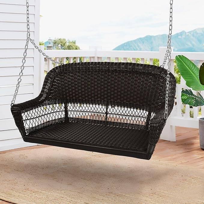 28.35 in. W Red Cushion in Aluminum Frame Outdoor Porch Swing with CushionGuard and Stand