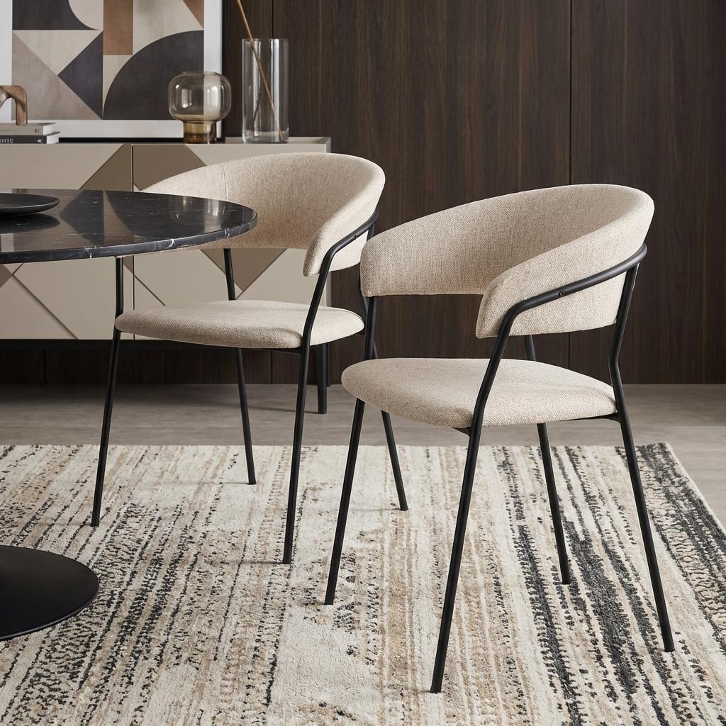 HomeRoots Set of Two Beige and Black Fabric Open Back Dining Arm Chairs - 23.75 in. x 31.00 in. x 20.50 in.