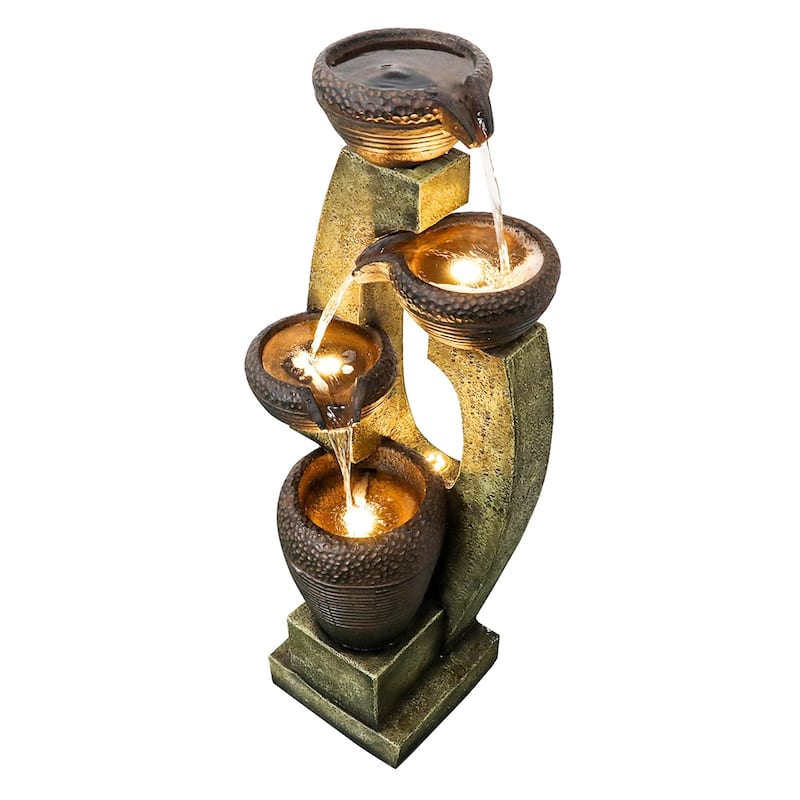 40-Inch Modern Outdoor Garden Fountain w/LED Lights for Garden Patio