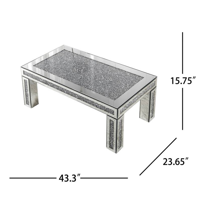 Rectangle Coffee Table Mirrored Diamonds Inlay