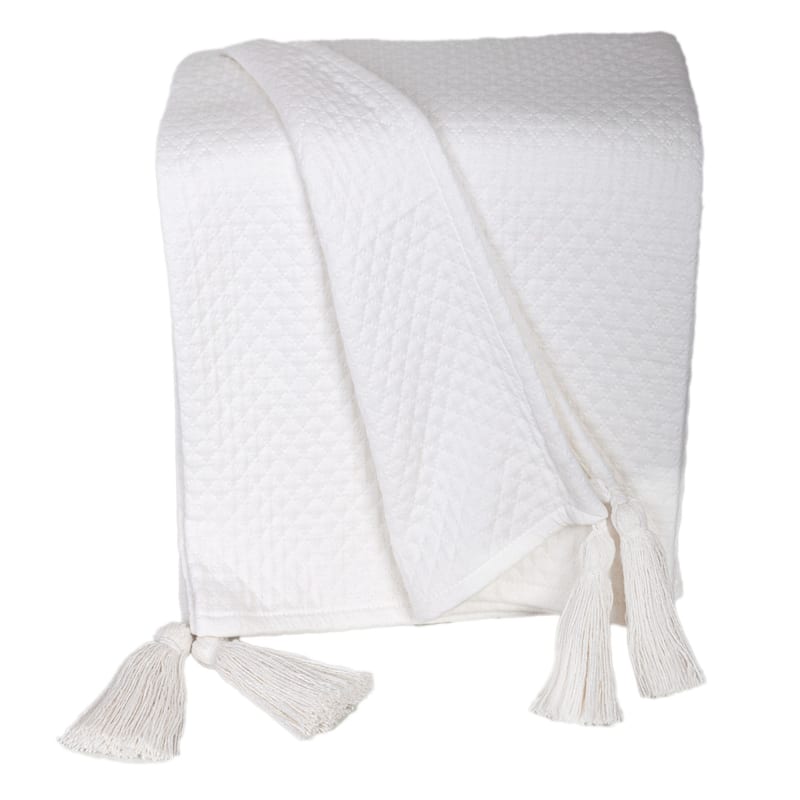HomeRoots 60" X 50" White Woven Cotton Throw Blanket