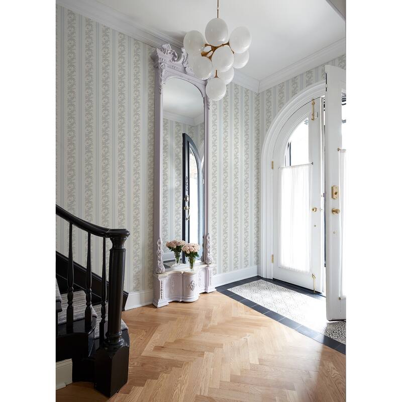 Marigold Wreath Baby Blue Rush Floral Stripe Wallpaper