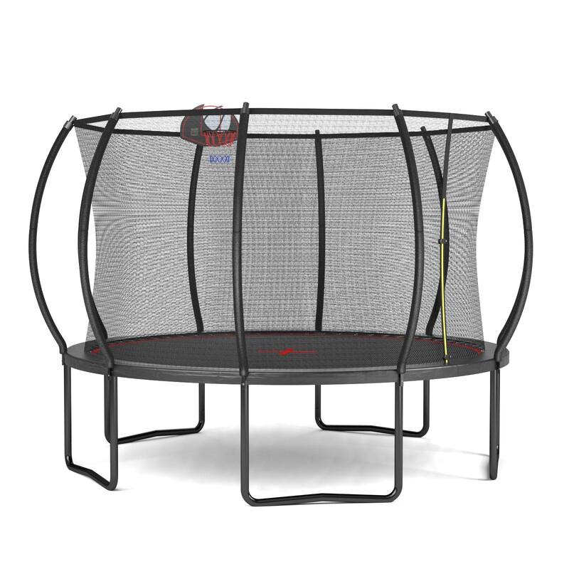 12FT Outdoor Trampoline with Safety Enclosure Net Basketball Hoop and Ladder