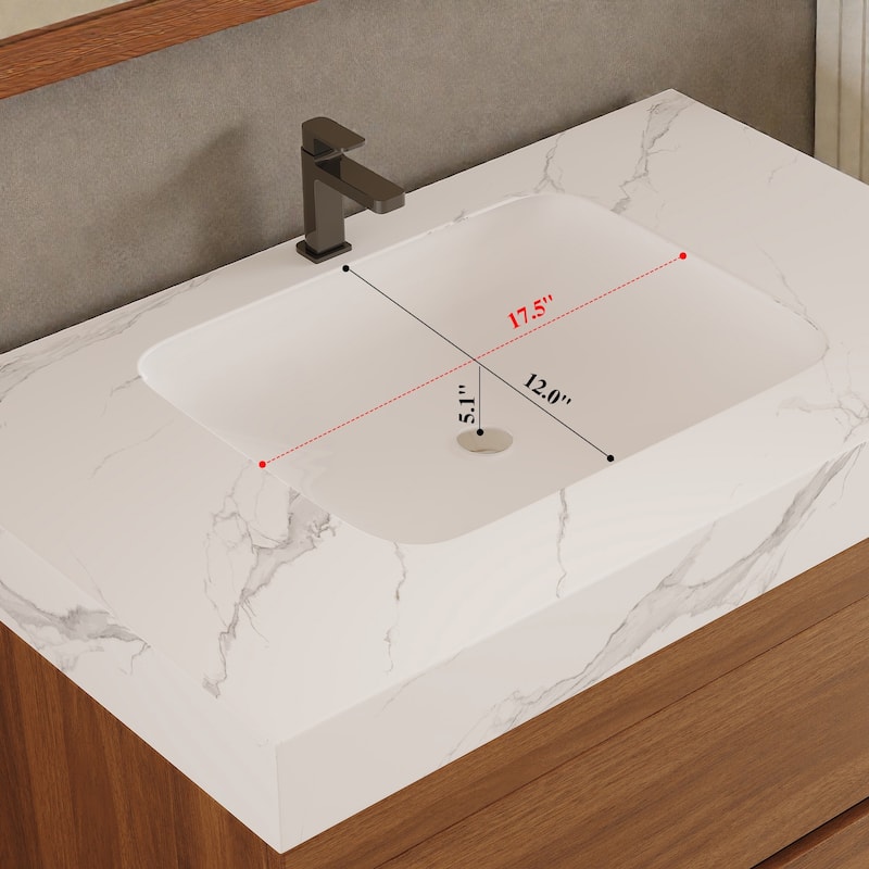 29.9" Floating Bathroom Vanity with Faux Marble Top, Ceramic Undermount Sink, Soft-Close Drawers for Modern Small Bathrooms